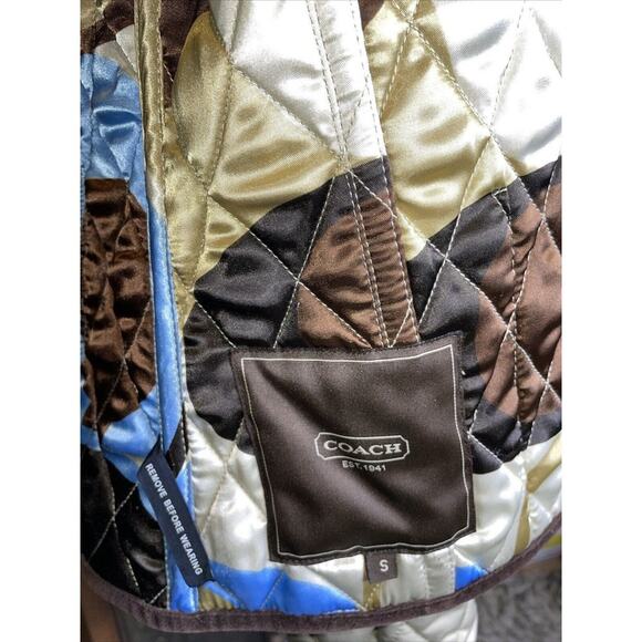 Coach Gold Quilted Jacket With Rabbit Fur Trim Women's Size S - Picture 7 of 7